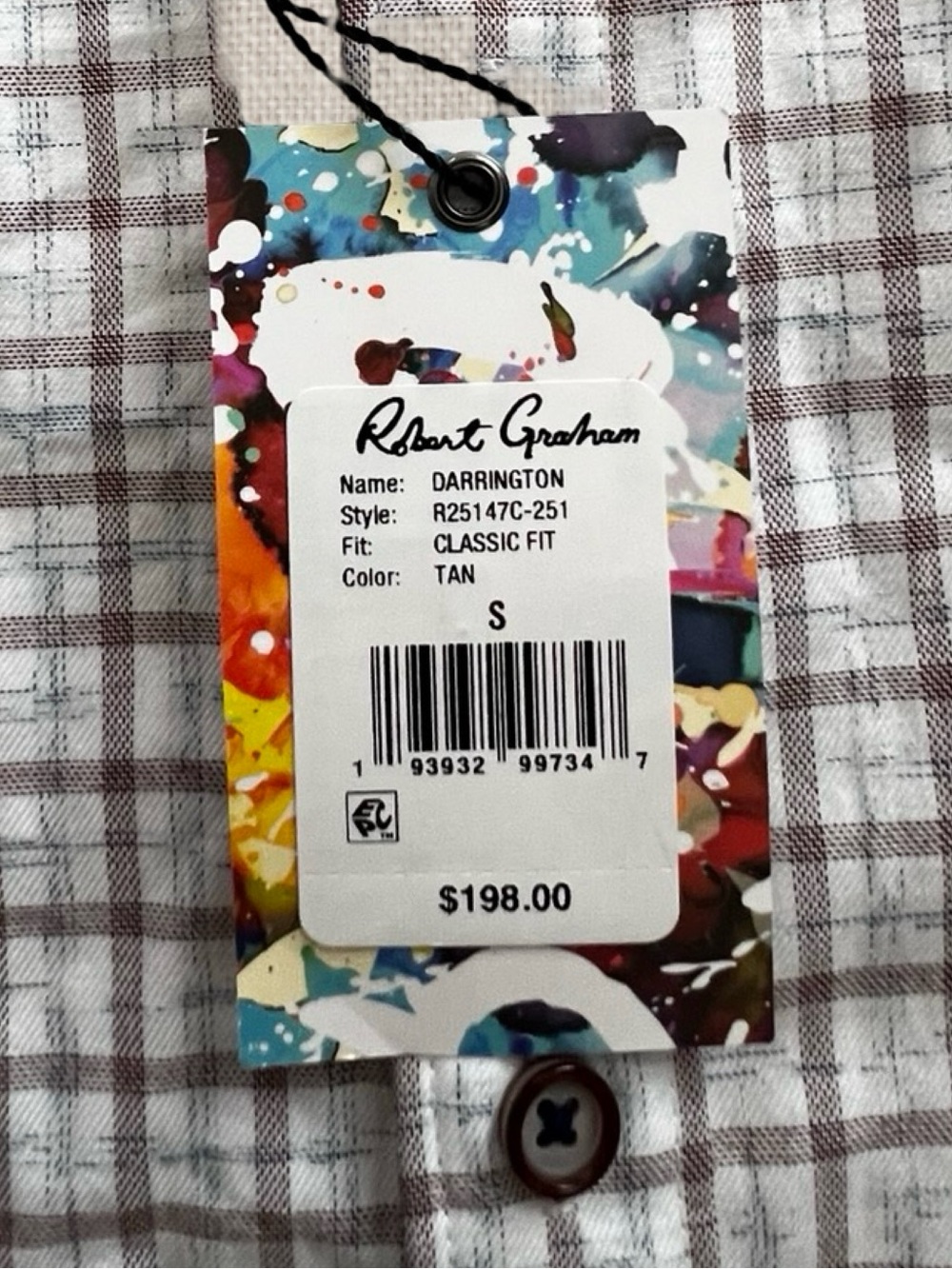 NWT Robert Graham Men's Long Sleeve Grid Check Button Down Shirt Contrast Cuff